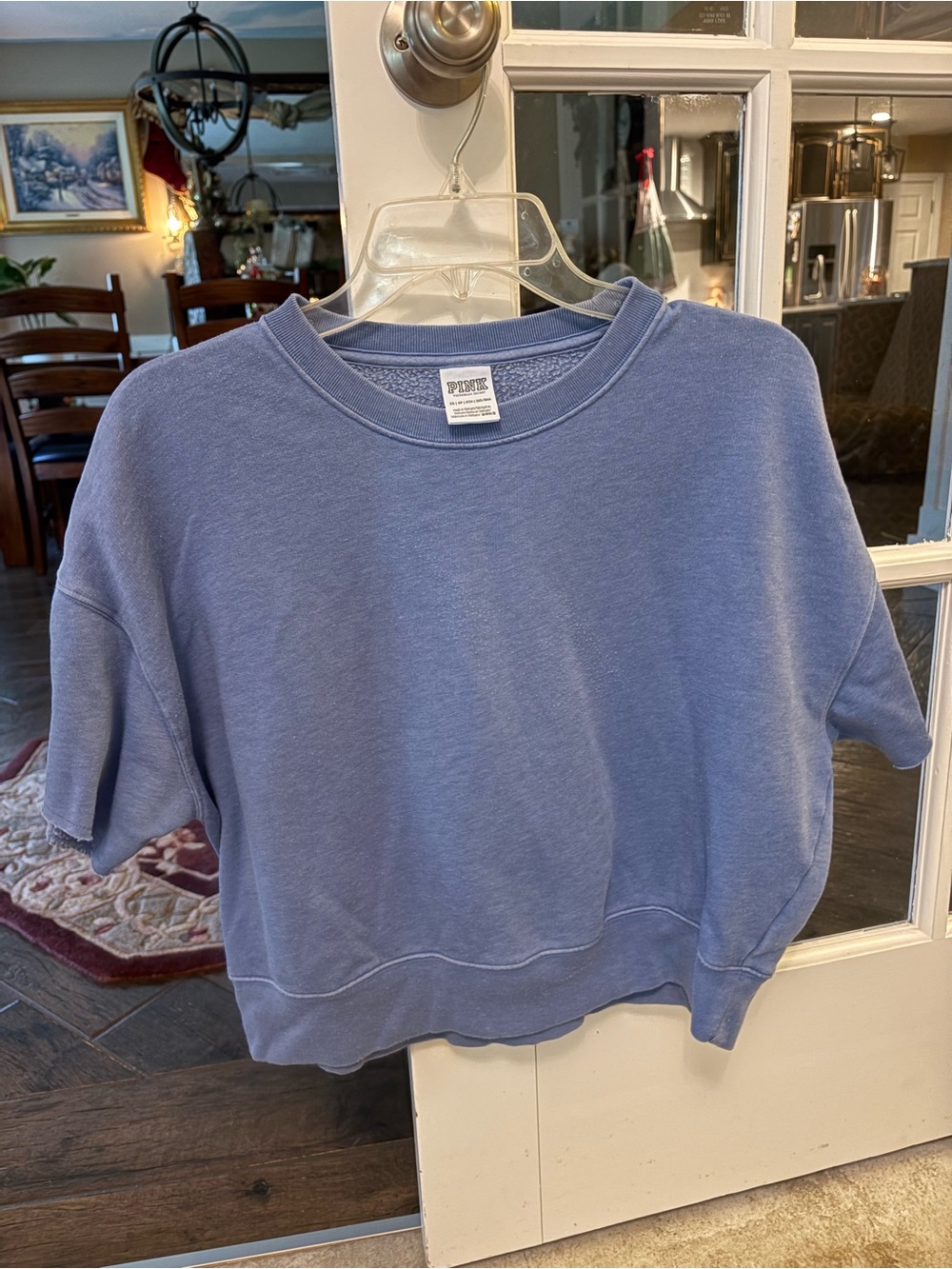 PINK Victoria's Secret Short Sleeve Crewneck Sweatshirt - Light Periwinkle